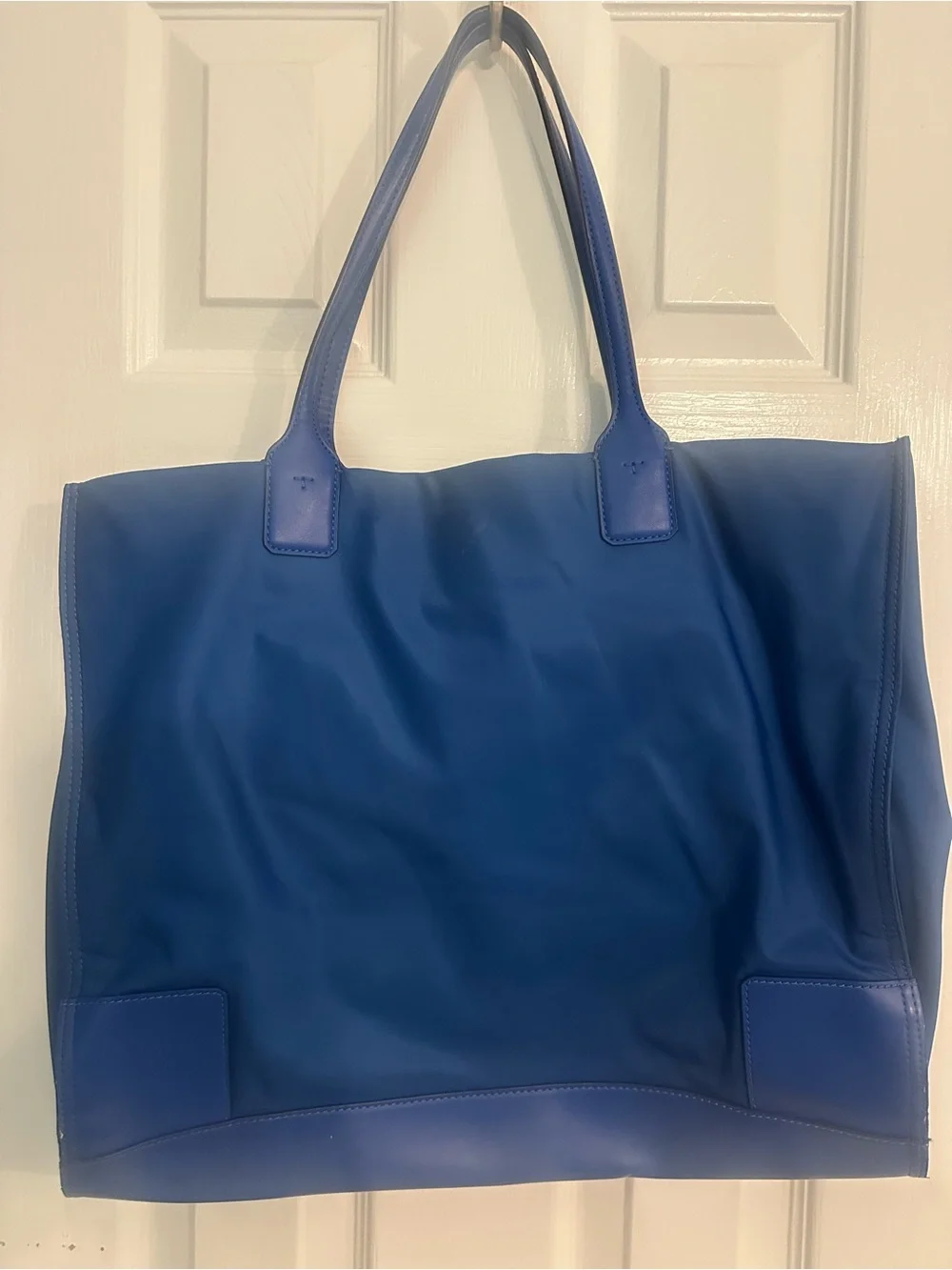 Tory Burch Ella Large Nylon Tote Bag Blue Oversized Logo Shoulder Bag